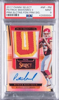 2017 Panini Select "Prime Selections" #NP-PM Patrick Mahomes II Signed Patch Rookie Card (#46/49) - PSA MINT 9